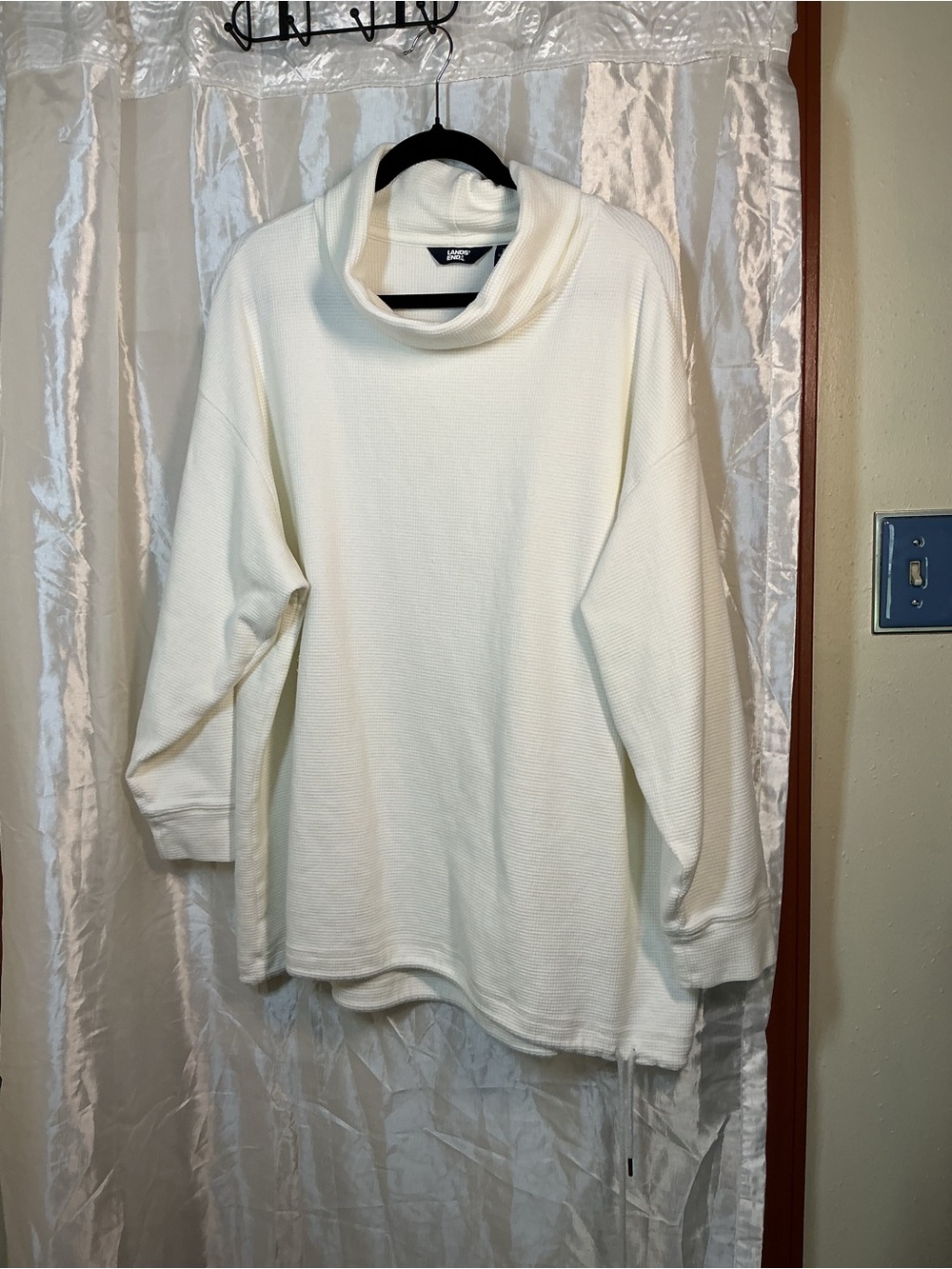 Lands' End Ivory Cowl Neck Waffle Knit Sweater